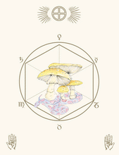 Load image into Gallery viewer, hongo amanita ilustrado con serpientes y geometria sagrada con simbolos misticos esotericos
